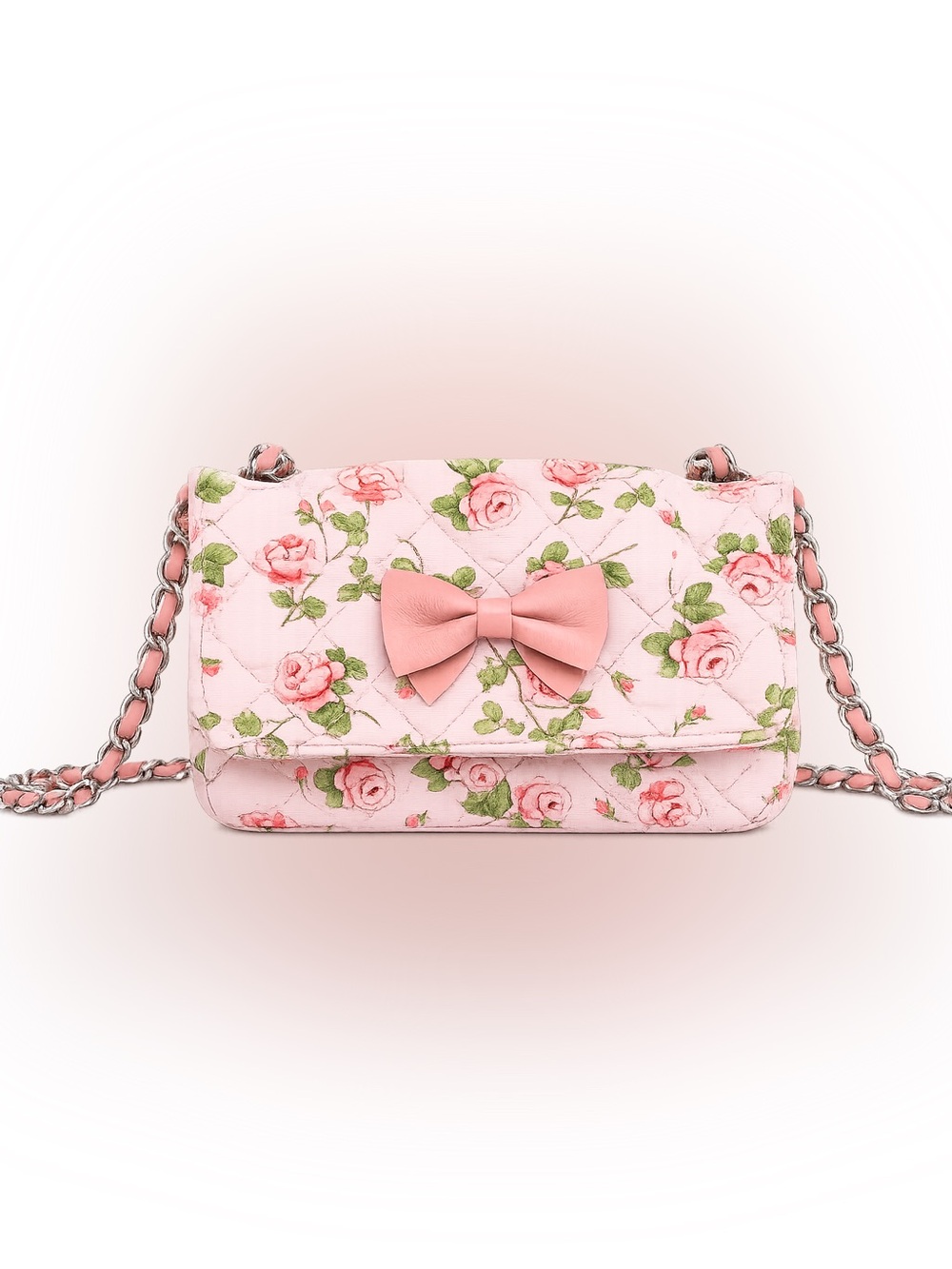 Monnalisa Pink Floral Quilted Bow Mini Shoulder Bag Made in Italy